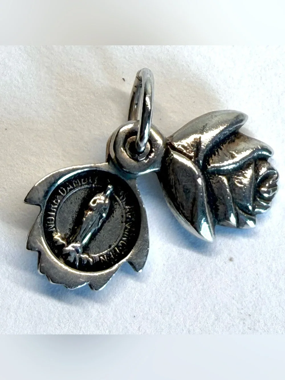 Heidi J Hale Sterling Silver Rose Slide Locket w/ Holy Mother Mary Charm 925 - Picture 2 of 3